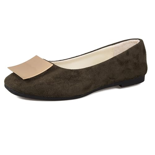 LarDorLin Schnalle Flach Damen Ballet Dolly Schuhe Square Toe Buro Arbeit Loafer Ohne Verschluss Draußen Party Flach Schuhe Comfy Grün Gr 40.5 EU (42 Cn) von LarDorLin