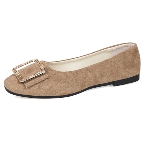 LarDorLin Schnalle Flach Damen Ballet Dolly Schuhe Square Toe Buro Arbeit Loafer Ohne Verschluss Draußen Party Flach Schuhe Comfy Khaki Gr 36.5 EU (37 Cn) von LarDorLin