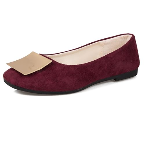 LarDorLin Schnalle Flach Damen Ballet Dolly Schuhe Square Toe Buro Arbeit Loafer Ohne Verschluss Draußen Party Flach Schuhe Comfy Rotwein Gr 36.5 EU (37 Cn) von LarDorLin