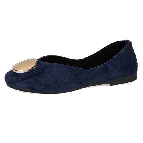 LarDorLin Schnalle Flach Damen Ballet Dolly Schuhe Square Toe Buro Arbeit Loafer Ohne Verschluss Draußen Party Flach Schuhe Comfy Schwarz-Blau Gr 36 EU von LarDorLin
