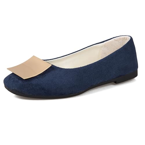 LarDorLin Schnalle Flach Damen Ballet Dolly Schuhe Square Toe Buro Arbeit Loafer Ohne Verschluss Draußen Party Flach Schuhe Comfy Schwarz-Blau Gr 36.5 EU (37 Cn) von LarDorLin