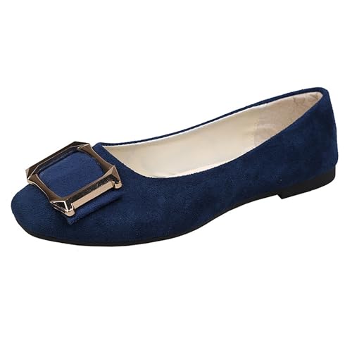 LarDorLin Schnalle Flach Damen Ballet Dolly Schuhe Square Toe Buro Arbeit Loafer Ohne Verschluss Draußen Party Flach Schuhe Comfy Schwarz-Blau Gr 38 EU (39 Cn) von LarDorLin