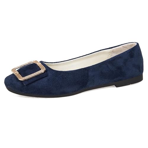 LarDorLin Schnalle Flach Damen Ballet Dolly Schuhe Square Toe Buro Arbeit Loafer Ohne Verschluss Draußen Party Flach Schuhe Comfy Schwarz-Blau Gr 40.5 EU (42 Cn) von LarDorLin