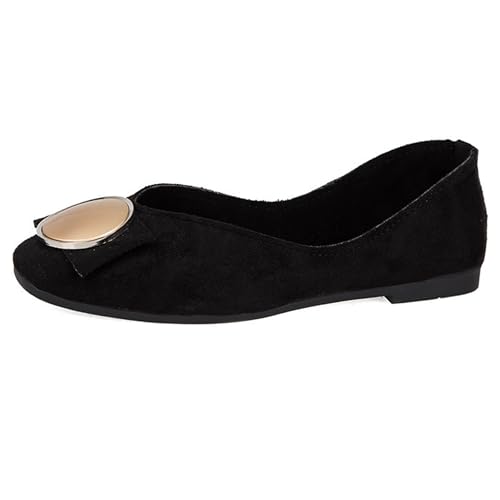LarDorLin Schnalle Flach Damen Ballet Dolly Schuhe Square Toe Buro Arbeit Loafer Ohne Verschluss Draußen Party Flach Schuhe Comfy Schwarz Gr 40 EU (41 Cn) von LarDorLin