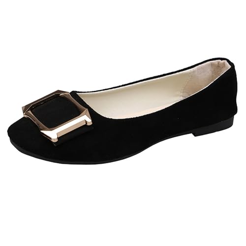 LarDorLin Schnalle Flach Damen Ballet Dolly Schuhe Square Toe Buro Arbeit Loafer Ohne Verschluss Draußen Party Flach Schuhe Comfy Schwarz Gr 40.5 EU (42 Cn) von LarDorLin