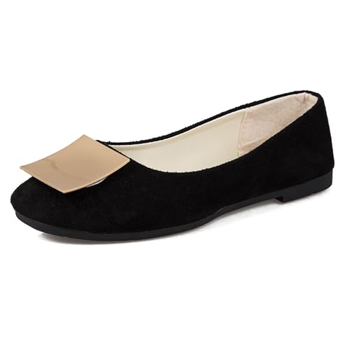 LarDorLin Schnalle Flach Damen Ballet Dolly Schuhe Square Toe Buro Arbeit Loafer Ohne Verschluss Draußen Party Flach Schuhe Comfy Schwarz Gr 40.5 EU (42 Cn) von LarDorLin