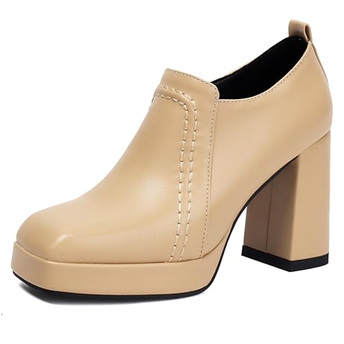 LarDorLin Schnüren Blockabsatz Damen Square Toe Oxford Derby Klassische Plateau Pumps Buro Arbeit Formal Loafer Chunky Gelb Gr 39 EU (40 Cn) von LarDorLin