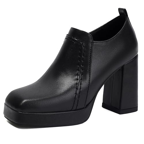 LarDorLin Schnüren Blockabsatz Damen Square Toe Oxford Derby Klassische Plateau Pumps Buro Arbeit Formal Loafer Chunky Schwarz Gr 41 EU (43 Cn) von LarDorLin