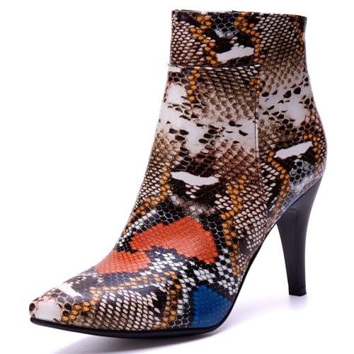 LarDorLin Schnüren Stilettos Damen Elegant Pointed Toe Stiefel Buro Brogue Mode Snakeskin Höhe Ferse Halloween Braun Gr 32 EU von LarDorLin
