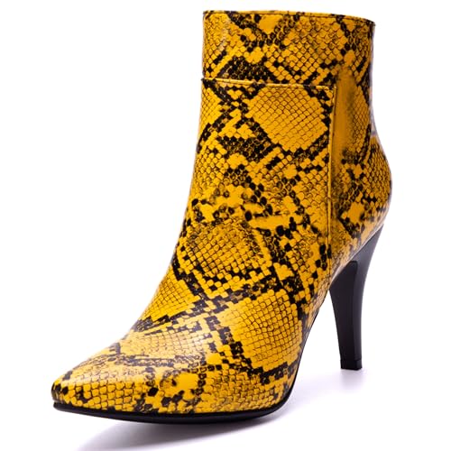 LarDorLin Schnüren Stilettos Damen Elegant Pointed Toe Stiefel Buro Brogue Mode Snakeskin Höhe Ferse Halloween Gelb Gr 40 EU (41 Cn) von LarDorLin