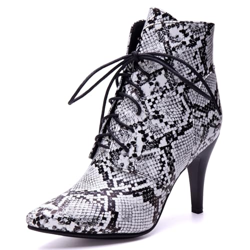 LarDorLin Schnüren Stilettos Damen Elegant Pointed Toe Stiefel Buro Brogue Mode Snakeskin Höhe Ferse Halloween Grau Gr 32 EU von LarDorLin