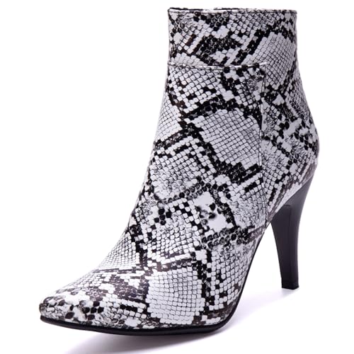 LarDorLin Schnüren Stilettos Damen Elegant Pointed Toe Stiefel Buro Brogue Mode Snakeskin Höhe Ferse Halloween Grau Gr 32 EU von LarDorLin