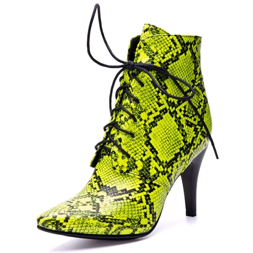 LarDorLin Schnüren Stilettos Damen Elegant Pointed Toe Stiefel Buro Brogue Mode Snakeskin Höhe Ferse Halloween Grün Gr 32 EU von LarDorLin