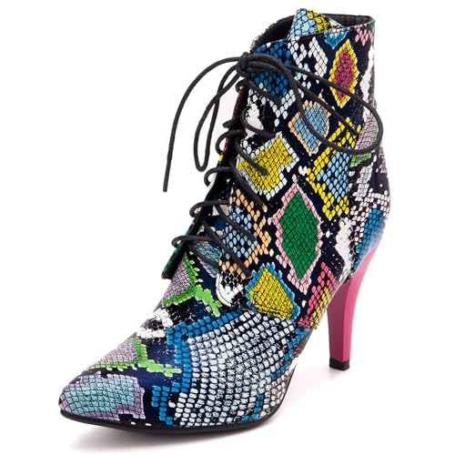 LarDorLin Schnüren Stilettos Damen Elegant Pointed Toe Stiefel Buro Brogue Mode Snakeskin Höhe Ferse Halloween Pink Gr 45 EU (47 Cn) von LarDorLin