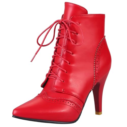 LarDorLin Schnüren Stilettos Damen Elegant Pointed Toe Stiefel Buro Brogue Mode Snakeskin Höhe Ferse Halloween Rot Gr 48 EU (50 Cn) von LarDorLin