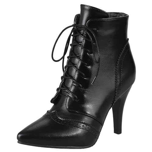 LarDorLin Schnüren Stilettos Damen Elegant Pointed Toe Stiefel Buro Brogue Mode Snakeskin Höhe Ferse Halloween Schwarz Gr 44 EU (46 Cn) von LarDorLin