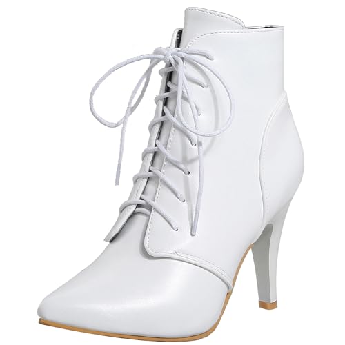 LarDorLin Schnüren Stilettos Damen Elegant Pointed Toe Stiefel Buro Brogue Mode Snakeskin Höhe Ferse Halloween Weiß Gr 38 EU (39 Cn) von LarDorLin
