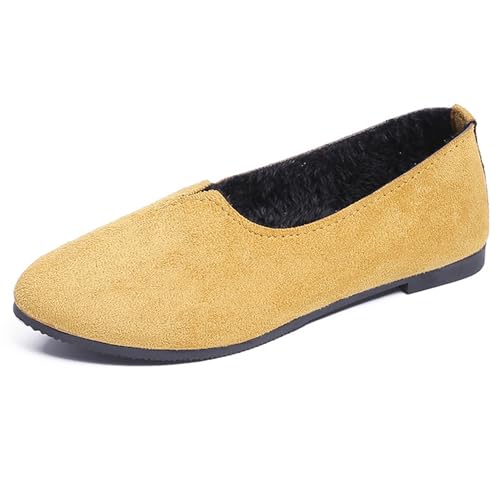 LarDorLin Square Toe Dolly Schuhe Damen Ballet Flach Schuhe Damen Ohne Verschluss Sommer Strand Gehen Flach Schuhe Arbeit Loafer Aprikose-Gelb Gr 36 EU von LarDorLin