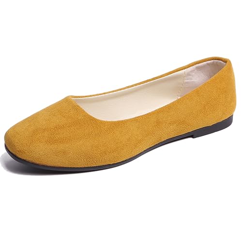LarDorLin Square Toe Dolly Schuhe Damen Ballet Flach Schuhe Damen Ohne Verschluss Sommer Strand Gehen Flach Schuhe Arbeit Loafer Aprikose-Gelb Gr 40.5 EU (42 Cn) von LarDorLin