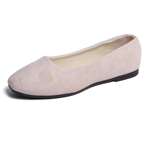 LarDorLin Square Toe Dolly Schuhe Damen Ballet Flach Schuhe Damen Ohne Verschluss Sommer Strand Gehen Flach Schuhe Arbeit Loafer Beige Gr 36 EU von LarDorLin