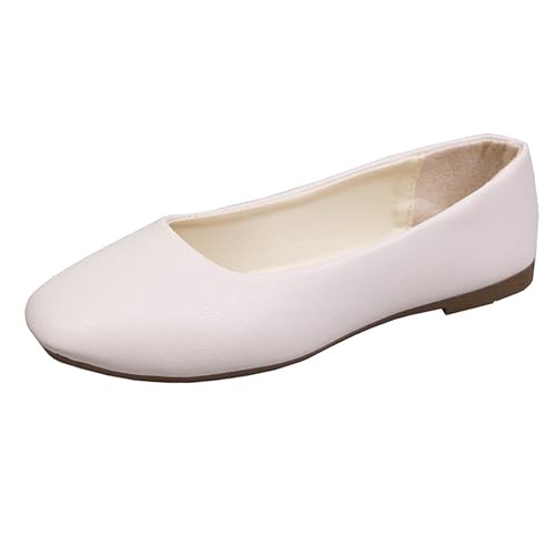 LarDorLin Square Toe Dolly Schuhe Damen Ballet Flach Schuhe Damen Ohne Verschluss Sommer Strand Gehen Flach Schuhe Arbeit Loafer Beige Gr 40.5 EU (42 Cn) von LarDorLin