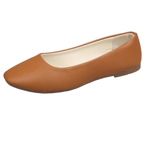 LarDorLin Square Toe Dolly Schuhe Damen Ballet Flach Schuhe Damen Ohne Verschluss Sommer Strand Gehen Flach Schuhe Arbeit Loafer Braun Gr 38 EU (39 Cn) von LarDorLin