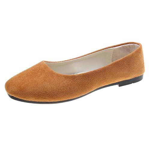 LarDorLin Square Toe Dolly Schuhe Damen Ballet Flach Schuhe Damen Ohne Verschluss Sommer Strand Gehen Flach Schuhe Arbeit Loafer Braun Gr 40.5 EU (42 Cn) von LarDorLin
