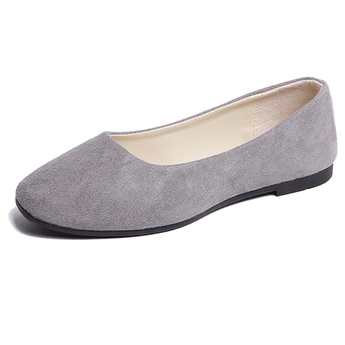 LarDorLin Square Toe Dolly Schuhe Damen Ballet Flach Schuhe Damen Ohne Verschluss Sommer Strand Gehen Flach Schuhe Arbeit Loafer Grau Gr 40.5 EU (42 Cn) von LarDorLin