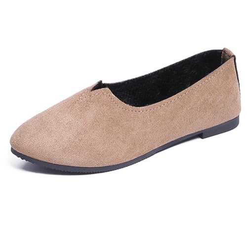 LarDorLin Square Toe Dolly Schuhe Damen Ballet Flach Schuhe Damen Ohne Verschluss Sommer Strand Gehen Flach Schuhe Arbeit Loafer Khaki Gr 36.5 EU (37 Cn) von LarDorLin