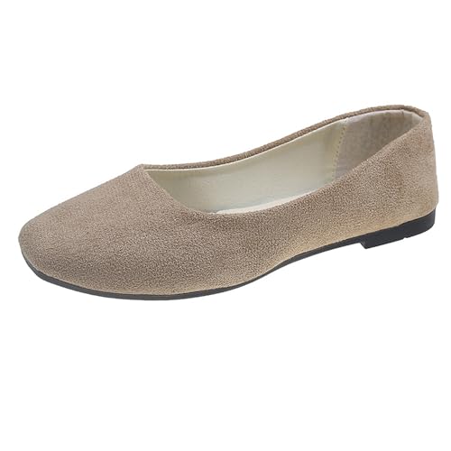 LarDorLin Square Toe Dolly Schuhe Damen Ballet Flach Schuhe Damen Ohne Verschluss Sommer Strand Gehen Flach Schuhe Arbeit Loafer Khaki Gr 40.5 EU (42 Cn) von LarDorLin