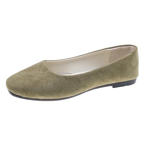LarDorLin Square Toe Dolly Schuhe Damen Ballet Flach Schuhe Damen Ohne Verschluss Sommer Strand Gehen Flach Schuhe Arbeit Loafer Mustard-Grün Gr 36 EU von LarDorLin