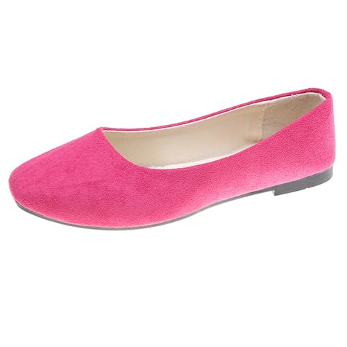 LarDorLin Square Toe Dolly Schuhe Damen Ballet Flach Schuhe Damen Ohne Verschluss Sommer Strand Gehen Flach Schuhe Arbeit Loafer Rose-Rot Gr 40 EU (41 Cn) von LarDorLin