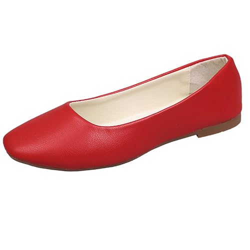 LarDorLin Square Toe Dolly Schuhe Damen Ballet Flach Schuhe Damen Ohne Verschluss Sommer Strand Gehen Flach Schuhe Arbeit Loafer Rot Gr 35 EU von LarDorLin