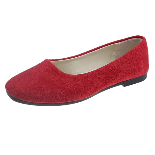 LarDorLin Square Toe Dolly Schuhe Damen Ballet Flach Schuhe Damen Ohne Verschluss Sommer Strand Gehen Flach Schuhe Arbeit Loafer Rot Gr 36.5 EU (37 Cn) von LarDorLin
