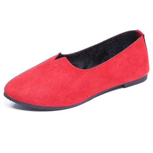 LarDorLin Square Toe Dolly Schuhe Damen Ballet Flach Schuhe Damen Ohne Verschluss Sommer Strand Gehen Flach Schuhe Arbeit Loafer Rot Gr 40.5 EU (42 Cn) von LarDorLin