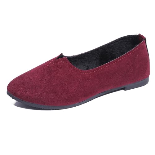 LarDorLin Square Toe Dolly Schuhe Damen Ballet Flach Schuhe Damen Ohne Verschluss Sommer Strand Gehen Flach Schuhe Arbeit Loafer Rotwein Gr 35 EU von LarDorLin