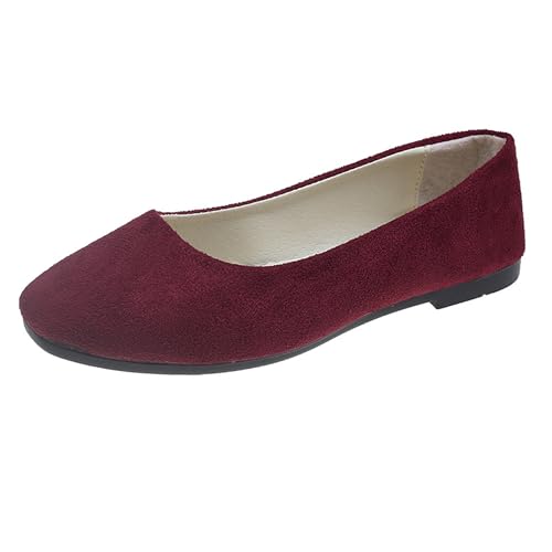 LarDorLin Square Toe Dolly Schuhe Damen Ballet Flach Schuhe Damen Ohne Verschluss Sommer Strand Gehen Flach Schuhe Arbeit Loafer Rotwein Gr 39 EU (40 Cn) von LarDorLin