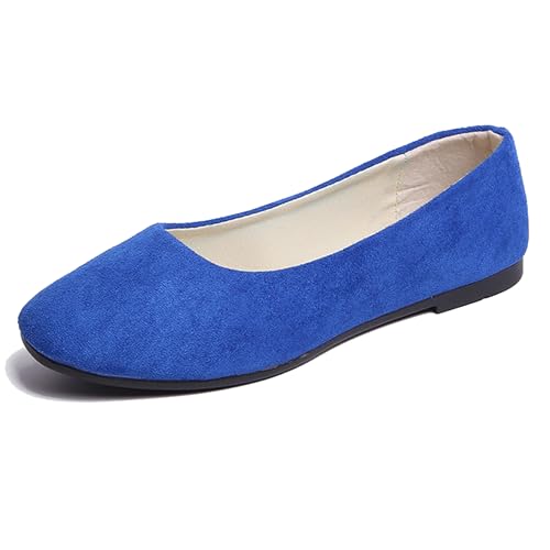 LarDorLin Square Toe Dolly Schuhe Damen Ballet Flach Schuhe Damen Ohne Verschluss Sommer Strand Gehen Flach Schuhe Arbeit Loafer Royal-Blau Gr 40.5 EU (42 Cn) von LarDorLin