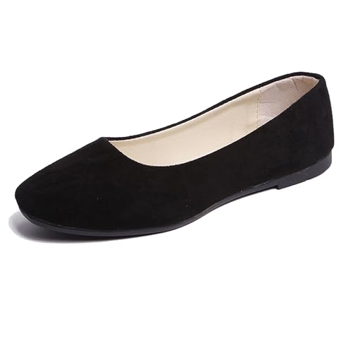 LarDorLin Square Toe Dolly Schuhe Damen Ballet Flach Schuhe Damen Ohne Verschluss Sommer Strand Gehen Flach Schuhe Arbeit Loafer Schwarz Gr 40.5 EU (42 Cn) von LarDorLin