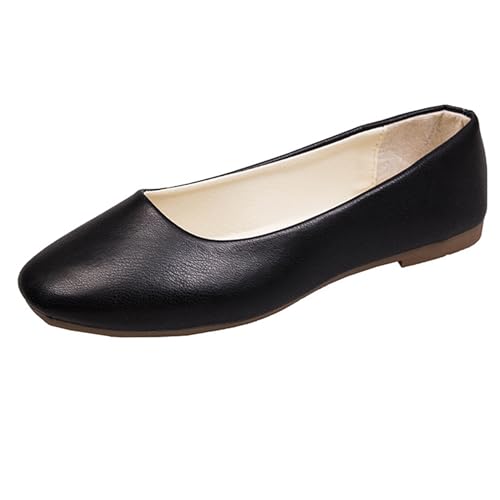 LarDorLin Square Toe Dolly Schuhe Damen Ballet Flach Schuhe Damen Ohne Verschluss Sommer Strand Gehen Flach Schuhe Arbeit Loafer Schwarz Gr 40.5 EU (42 Cn) von LarDorLin