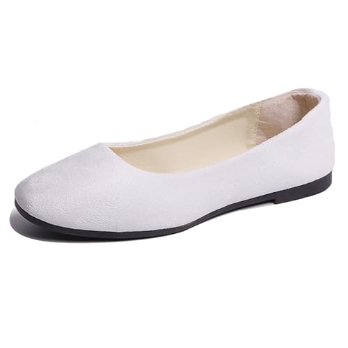 LarDorLin Square Toe Dolly Schuhe Damen Ballet Flach Schuhe Damen Ohne Verschluss Sommer Strand Gehen Flach Schuhe Arbeit Loafer Weiß Gr 40.5 EU (42 Cn) von LarDorLin