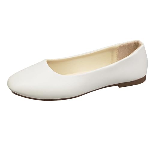 LarDorLin Square Toe Dolly Schuhe Damen Ballet Flach Schuhe Damen Ohne Verschluss Sommer Strand Gehen Flach Schuhe Arbeit Loafer Weiß Gr 40.5 EU (42 Cn) von LarDorLin