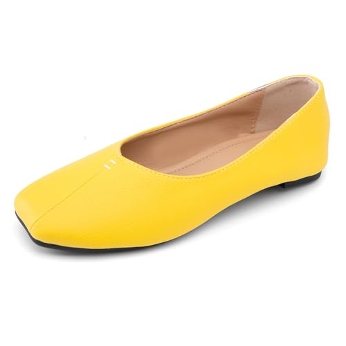 LarDorLin Square Toe Flach Damen Ohne Verschluss Komfort Ballet Dolly Schuhe Buro Arbeit Loafer Bride Hochzeit Bogen Ballerina Gelb Gr 39 EU (40 Cn) von LarDorLin