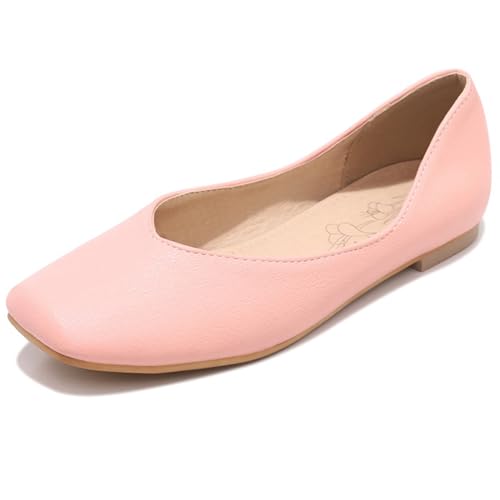 LarDorLin Square Toe Flach Damen Ohne Verschluss Komfort Ballet Dolly Schuhe Buro Arbeit Loafer Bride Hochzeit Bogen Ballerina Pink Gr 52 EU (54 Cn) von LarDorLin