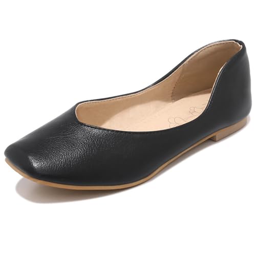 LarDorLin Square Toe Flach Damen Ohne Verschluss Komfort Ballet Dolly Schuhe Buro Arbeit Loafer Bride Hochzeit Bogen Ballerina Schwarz Gr 43 EU (45 Cn) von LarDorLin
