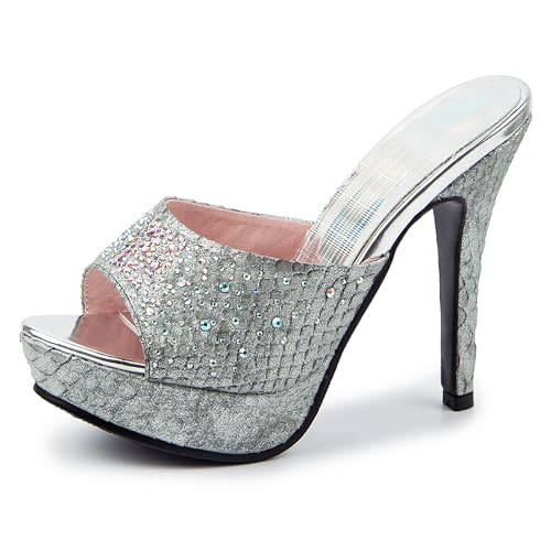 LarDorLin Stiletto Mule Pantoffeln Damen Plateau Sandals Peep Toe Hochzeit Glitzer Höhe Ferse Glitzersteine Hausschuhe Pantoffeln Bogen Silber Gr 36 EU LarDorLin Stiletto Mule Pantoffeln Damen Plateau Sandals Peep Toe Hochzeit Glitzer Höhe Ferse Glitzersteine Hausschuhe Pantoffeln Bogen Silber Gr 36 EU von LarDorLin