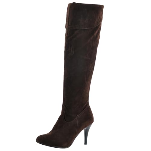 LarDorLin Stilettos Damen Stretch Overknee Stiefel Ohne Verschluss Winter Warm Höhe Ferse Elegant Overknees Stiefel Buro Braun Gr 48 EU (50 Cn) von LarDorLin