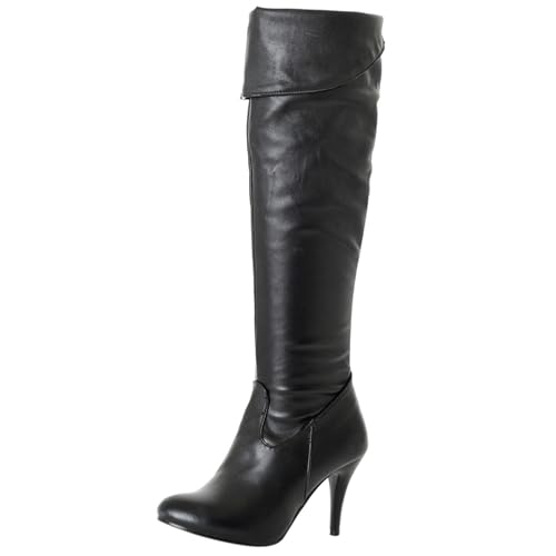 LarDorLin Stilettos Damen Stretch Overknee Stiefel Ohne Verschluss Winter Warm Höhe Ferse Elegant Overknees Stiefel Buro Schwarz Gr 47 EU (49 Cn) von LarDorLin