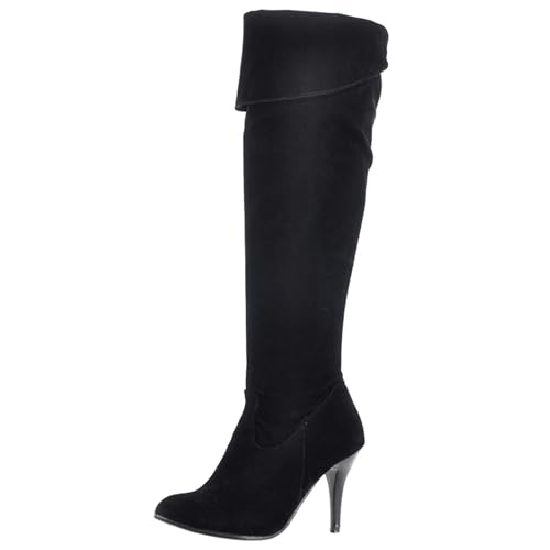 LarDorLin Stilettos Damen Stretch Overknee Stiefel Ohne Verschluss Winter Warm Höhe Ferse Elegant Overknees Stiefel Buro Schwarz Gr 49 EU (51 Cn) von LarDorLin