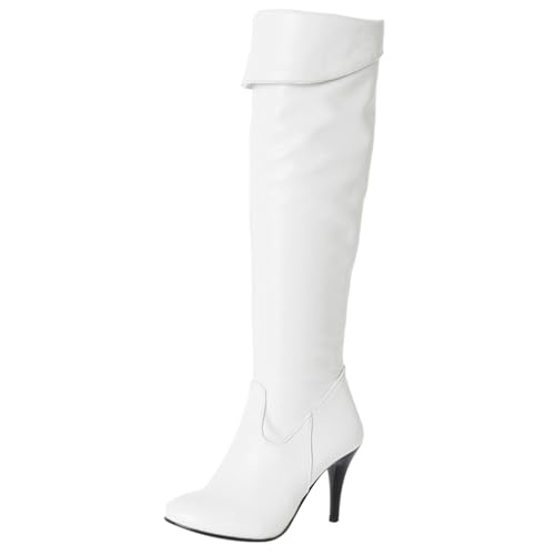 LarDorLin Stilettos Damen Stretch Overknee Stiefel Ohne Verschluss Winter Warm Höhe Ferse Elegant Overknees Stiefel Buro Weiß Gr 50 EU (52 Cn) von LarDorLin